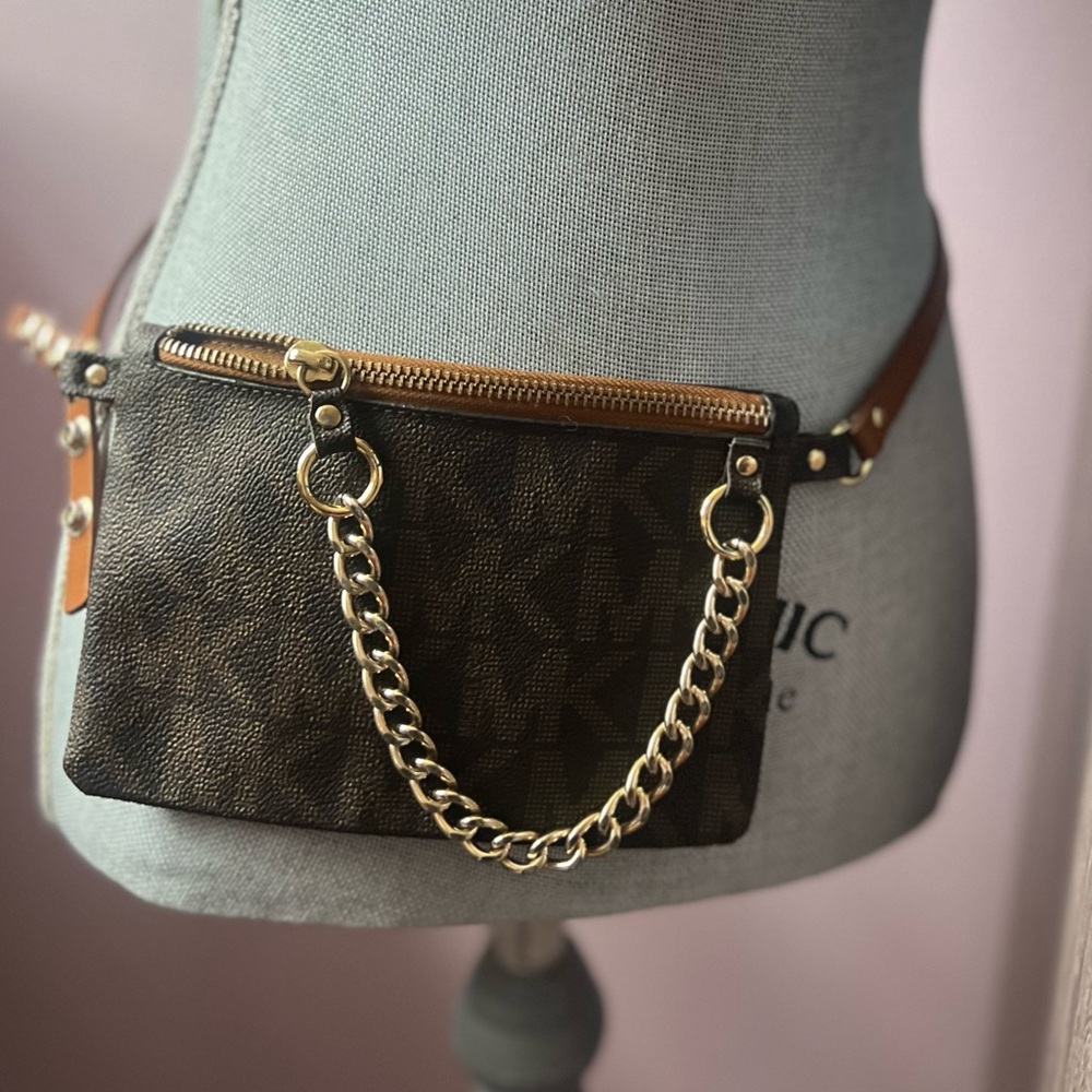 Michael Kors Gold Brown Crossbody Bag with Chain Detail